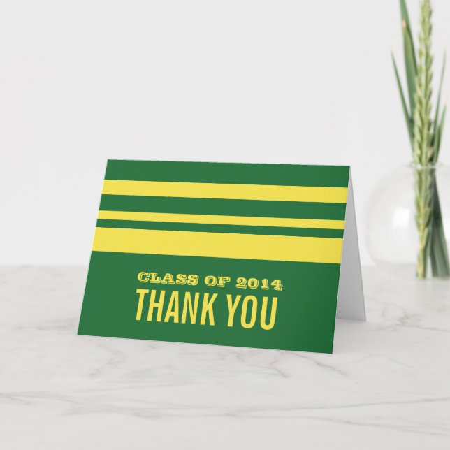Green/Yellow Bold Stripes Grad Thank You Card (Front)