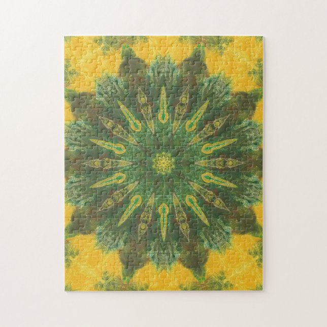 Green Yellow Brown Geometric Kaleidoscope Puzzles (Vertical)