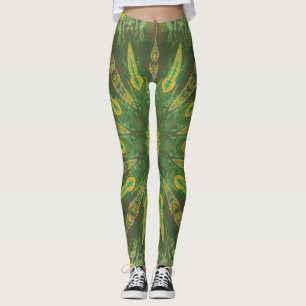 Green Yellow Brown Kaleidoscope Pattern Leggings
