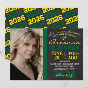 Green & Yellow Chalkboard Graduation Photo Invitation