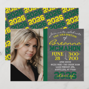 Green & Yellow Chalkboard Graduation Photo Invitation