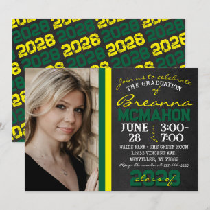 Green & Yellow Chalkboard Graduation Photo Invitation