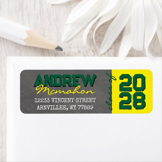 Green Yellow Chalkboard Graduation Return Address Label (Insitu)