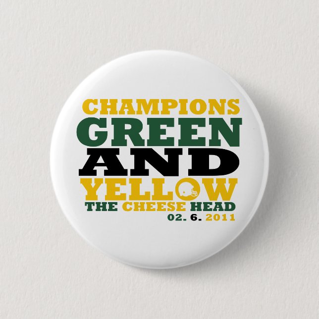 Green & Yellow (Cheese head) 6 Cm Round Badge (Front)
