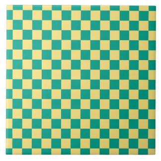 Green + Yellow Chequered Chequerboard Pattern Ceramic Tile