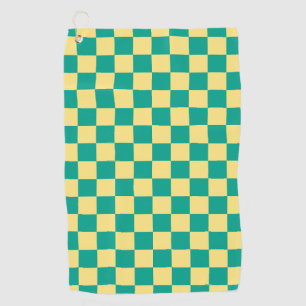 Green + Yellow Chequered Chequerboard Pattern Golf Towel
