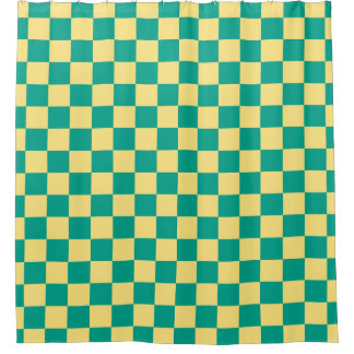 Green + Yellow Chequered Chequerboard Pattern Shower Curtain
