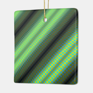 Green & Yellow Chequered Tubes by Kenneth Yoncich Ceramic Tree Decoration