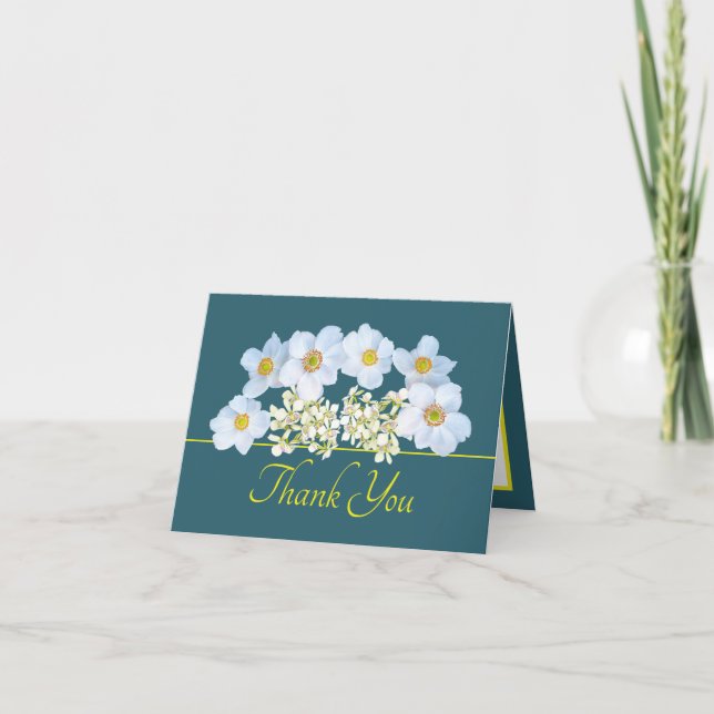 Green Yellow Chic Anemone Orchid Bouquet Thank You Card (Front)