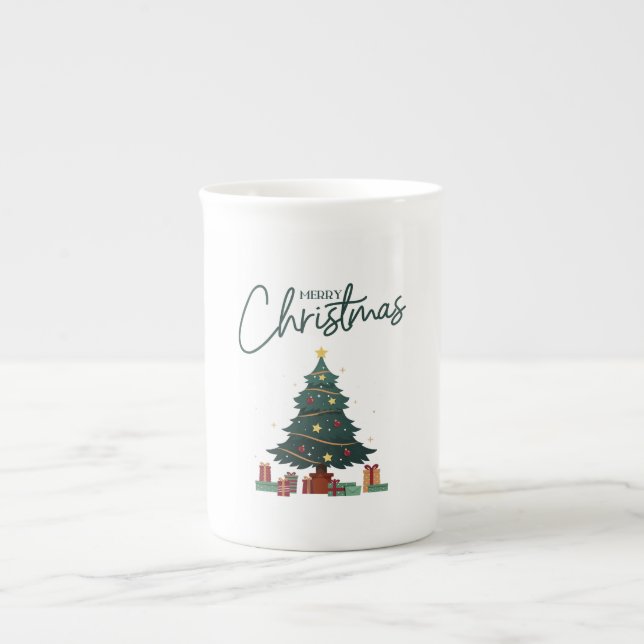 Green Yellow Christmas Insulated Bone China Mug (Front)