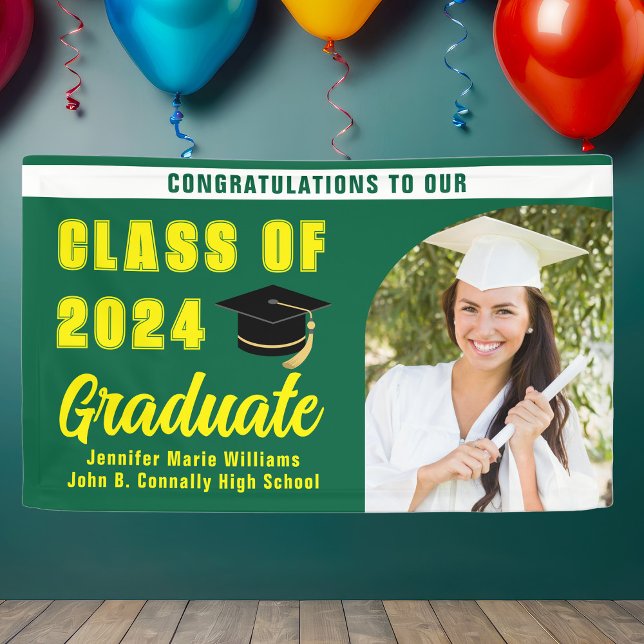 Green Yellow Class of 2024 Graduation Photo Party Banner (Creator Uploaded)