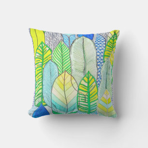 Green Yellow Cute Modern Tropical Boho Leaves Cushion