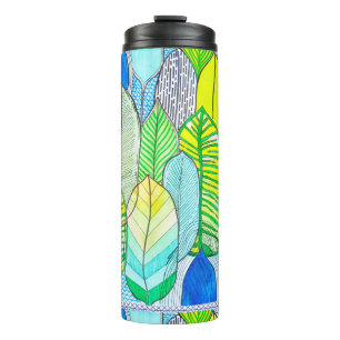Green Yellow Cute Modern Tropical Boho Leaves Thermal Tumbler