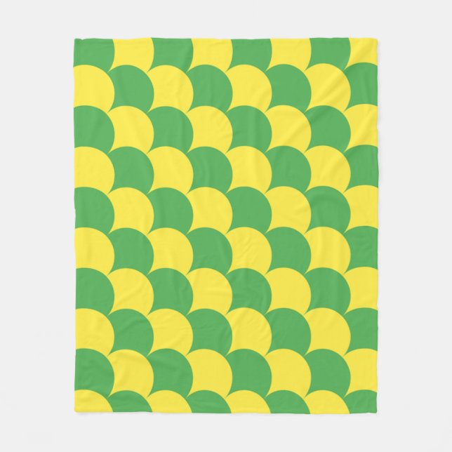 Green Yellow Diagonal Scale Arch Geometric Pattern Fleece Blanket (Front)