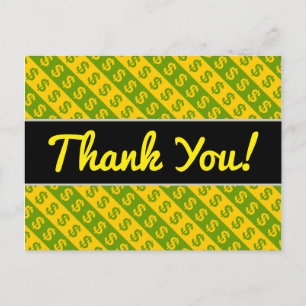 Green & Yellow Dollar Signs ($) Striped Pattern Postcard
