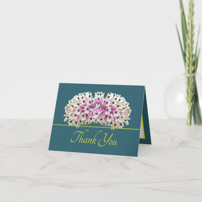 Green Yellow Exotic White Orchid Bouquet Thank You Card (Front)