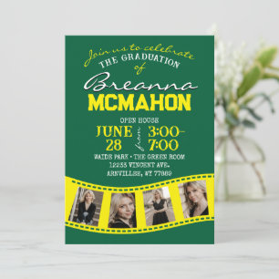 Green & Yellow Filmstrip 5 Photo Graduation Invitation