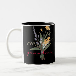Green Yellow floral Minimalist Handwriting Grandma Two-Tone Coffee Mug