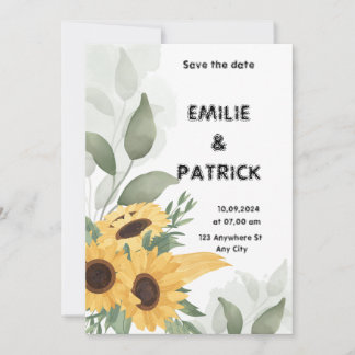 Green Yellow Floral Minimalist Wedding Invitation