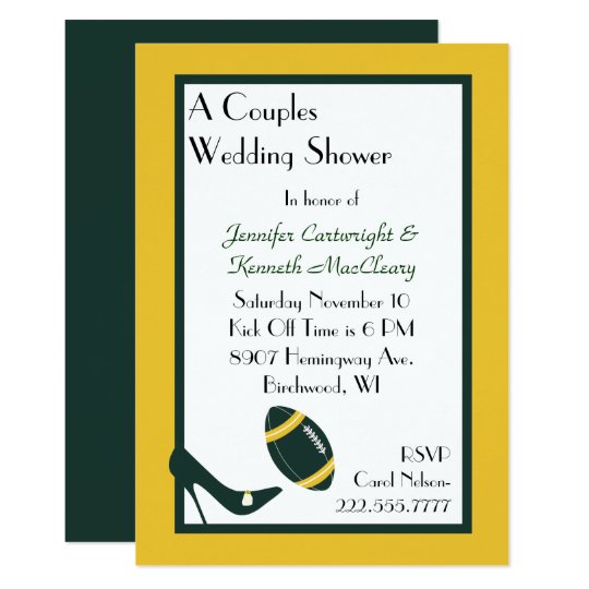 Green & Yellow Football Wedding Shower Invitation