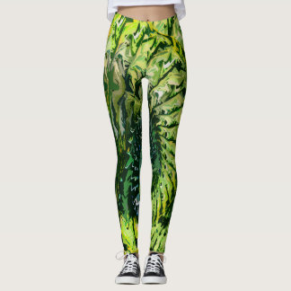Green Yellow Fractal Art Leggings