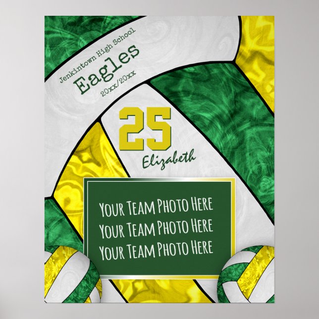 green yellow girls' volleyball team photo poster (Front)