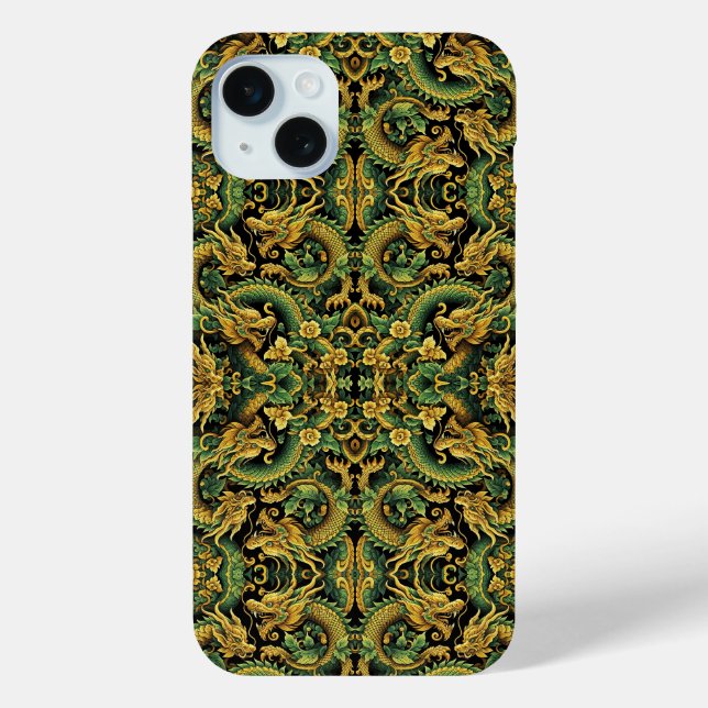 Green Yellow Gold Batik Wood Dragon iPhone Case (Back)