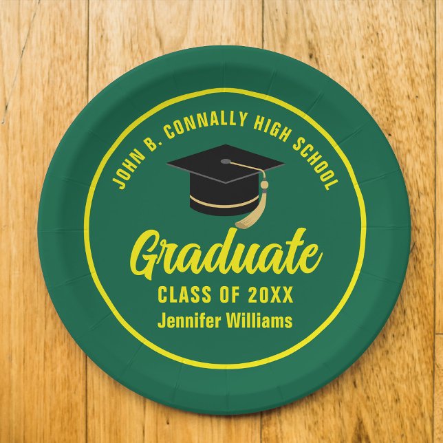 Green Yellow Graduate Custom 2025 Graduation Party Paper Plate (Creator Uploaded)