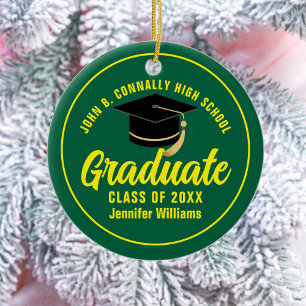 Green Yellow Graduate Custom Graduation Christmas Ceramic Ornament