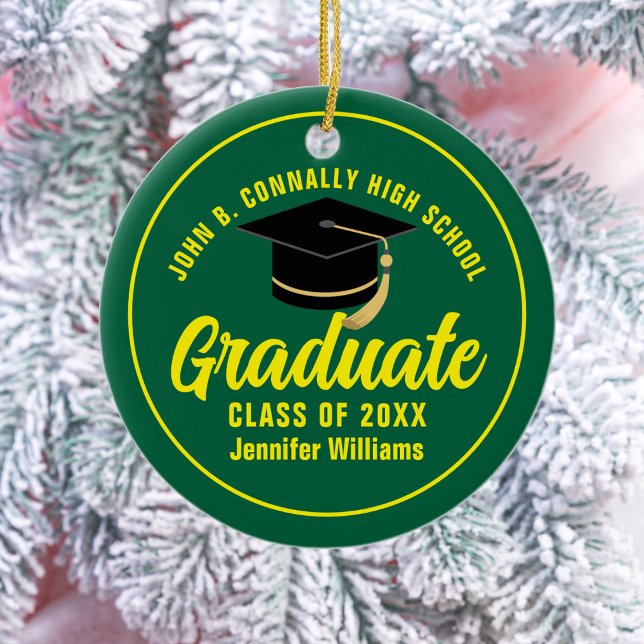 Green Yellow Graduate Custom Graduation Christmas Ceramic Ornament (Creator Uploaded)