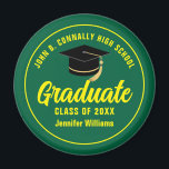Green Yellow Graduate Custom Graduation Magnet<br><div class="desc">This modern green and yellow custom senior graduate magnet features classic typography of your high school or college name for the class of 2025. Customise with your graduating year under the chic handwritten script and black grad cap for a great personalised graduation party favour keepsake gift.</div>