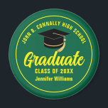 Green Yellow Graduate Custom Graduation Magnet<br><div class="desc">This modern green and yellow custom senior graduate magnet features classic typography of your high school or college name for the class of 2025. Customise with your graduating year under the chic handwritten script and black grad cap for a great personalised graduation party favour keepsake gift.</div>