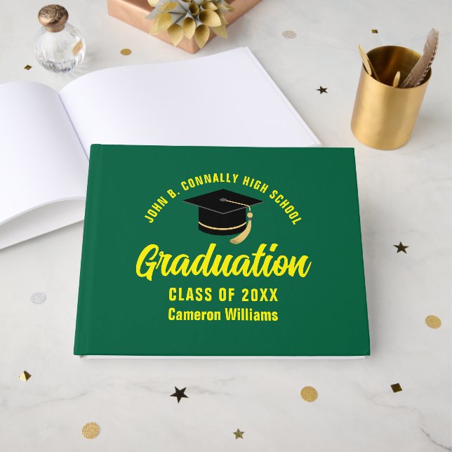 Green Yellow Graduate Custom Graduation Party Guest Book (Front Open)