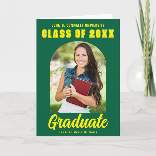 Green Yellow Graduate Photo Arch Bold Graduation Announcement (Front)