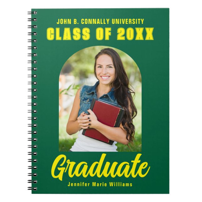 Green Yellow Graduate Photo Graduation Keepsake Notebook (Front)