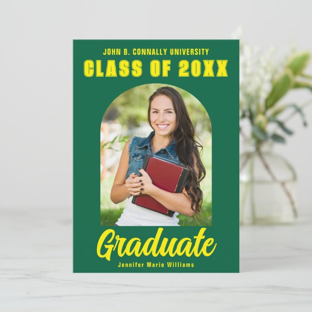 Green Yellow Graduate Photo Modern Bold Graduation Announcement (Standing Front)