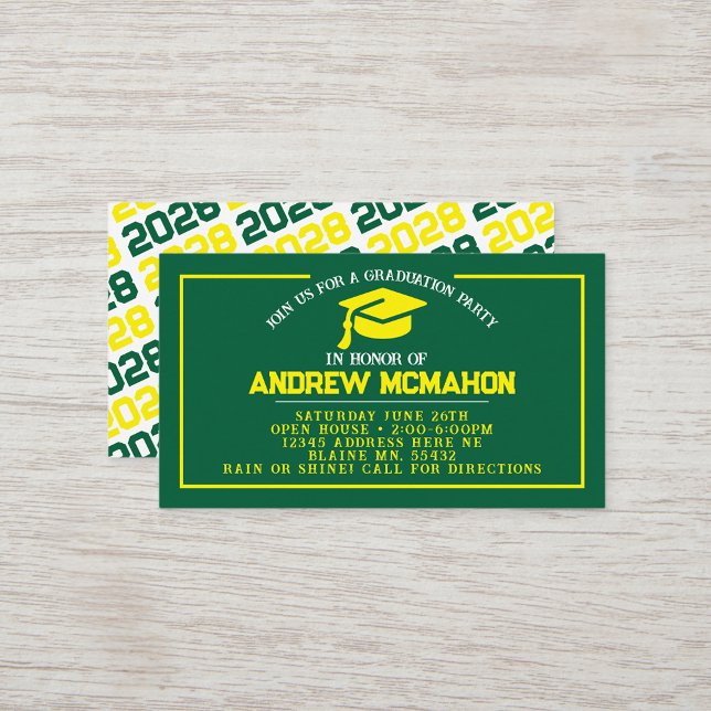 Green & Yellow Graduation Mini Graduation Invites (Green & Yellow Mini Graduation Invites for Friends, Team Mates or as Inserts!)