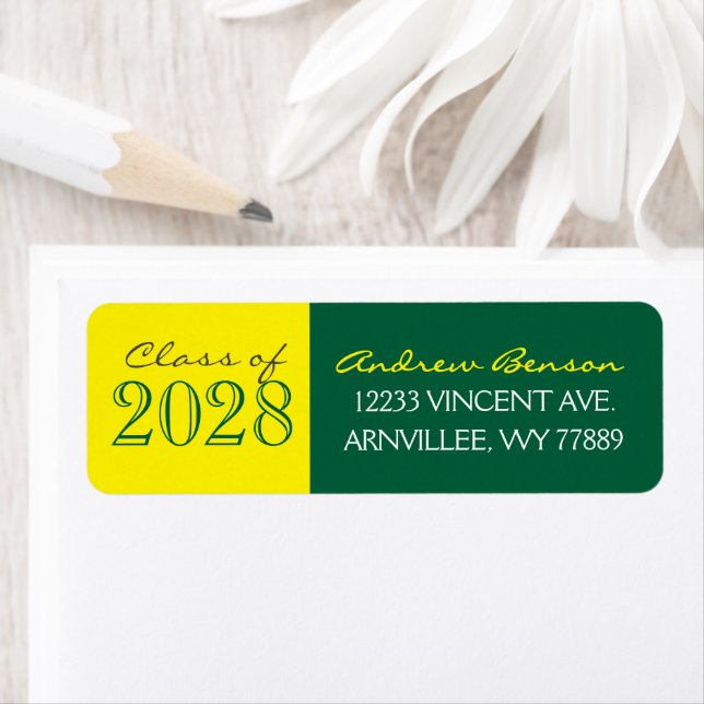 Green & Yellow Graduation Return Address Labels (Insitu)