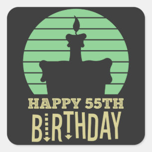 green yellow happy 55th birthday quote square sticker