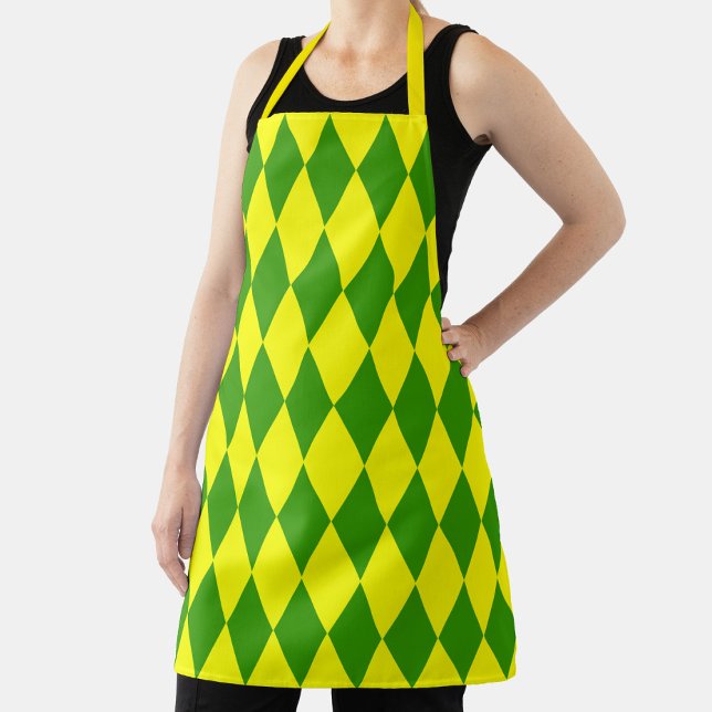 Green Yellow Harlequin Checkered Design  Apron (Creator Uploaded)