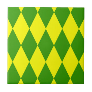 Green Yellow Harlequin Checkered Design Ceramic Tile