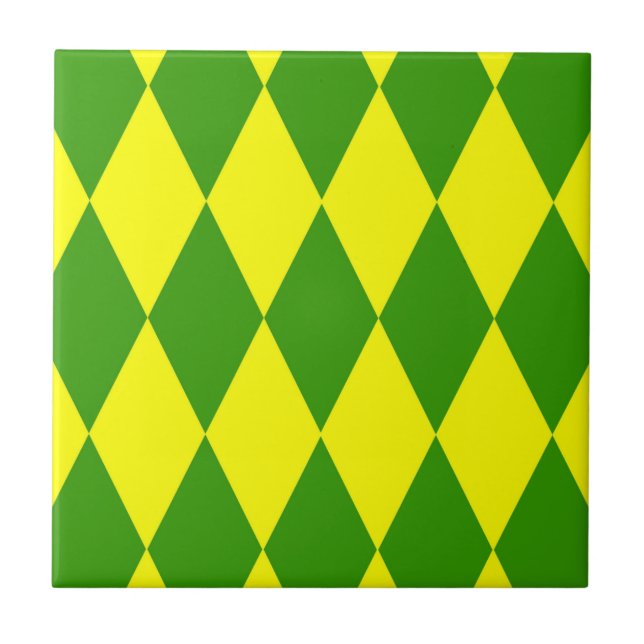Green Yellow Harlequin Checkered Design  Ceramic Tile (Front)