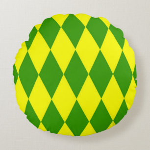 Green Yellow Harlequin Checkered Design Round Cushion