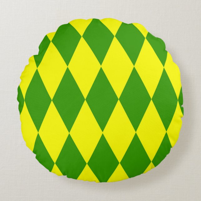 Green Yellow Harlequin Checkered Design  Round Cushion (Front)