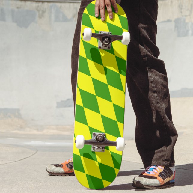 Green Yellow Harlequin Checkered Design  Skateboard (Creator Uploaded)