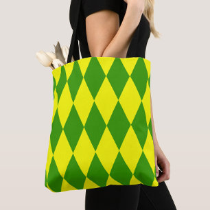Green Yellow Harlequin Checkered Design Tote Bag