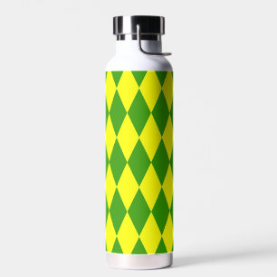 Green Yellow Harlequin Checkered Design Water Bottle