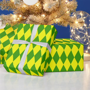 Green Yellow Harlequin Checkered Design Wrapping Paper