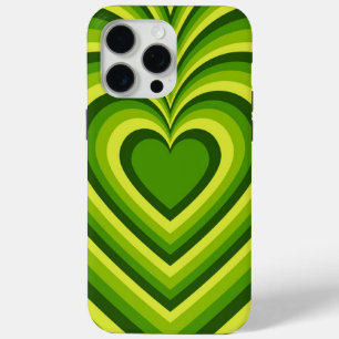 Green Yellow Hypnotic Heart Love Pattern iPhone 15 Pro Max Case