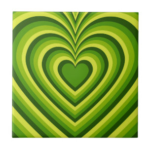 Green Yellow Hypnotic Heart Love Pattern Ceramic Tile